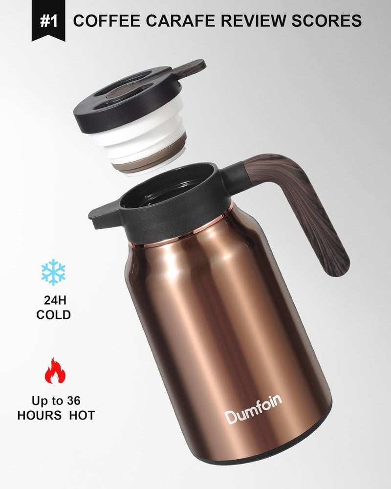 Dumfoin Carafes for Hot Liquids 51 oz - 12 Hour Stainless Steel Thermal Coffee Carafe-Insulated Coffee Carafes For Keeping Hot/Cold Coffee, Tea, Water, 1.5 Liter Beverage Dispenser(Gold) - Image 2
